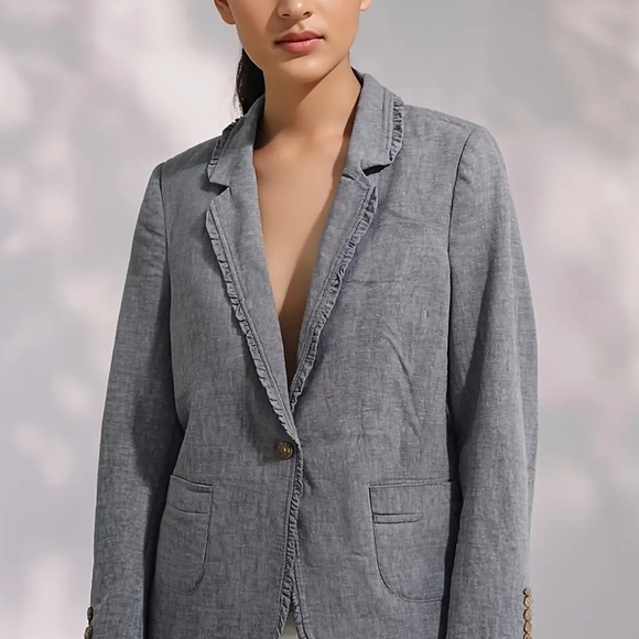 Crown & Ivy Ruffled Bluish Blazer Sz12 New Whith Tag - Picture 1 of 10